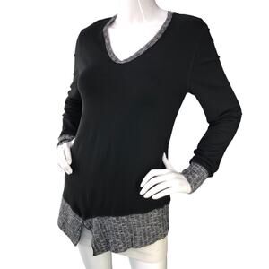 Pete Collection Womens Size M V-Neck 3/4 Sleeve Rib Trim Tunic Black Grey USA